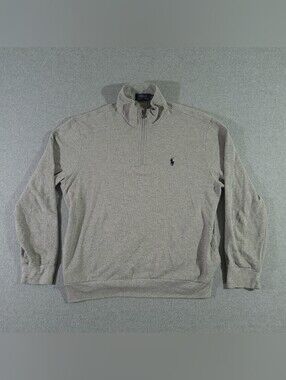 Polo Ralph Lauren 1/4 Zip Pullover Men's Large Gray Pony Sweater Pockets Cotton